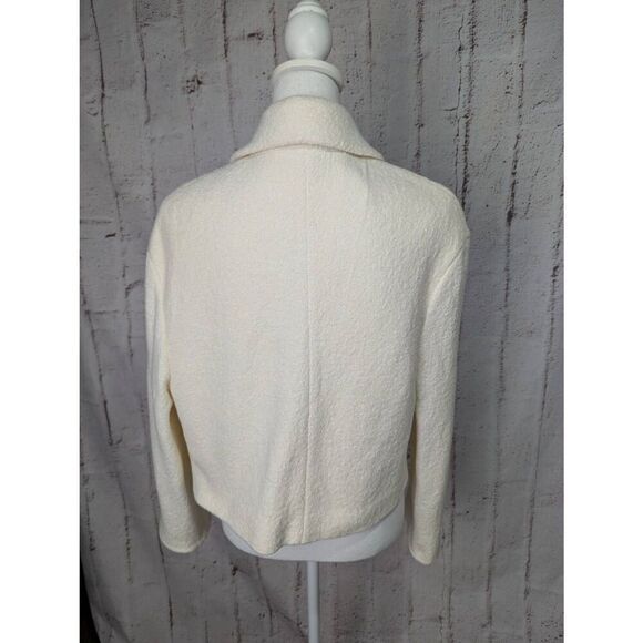Zara Gold Tone Buttons Textured Weave Cream Oyster Cropped Blazer sz M Medium NW - Picture 8 of 12